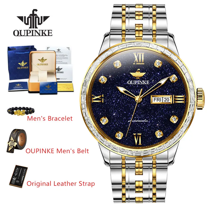 

Genuine OUPINKE 3241 Automatic Mechanical Watch for Men Luxury Starry sky Dial Luminous Waterproof Men's Wristwatches NEW Watch