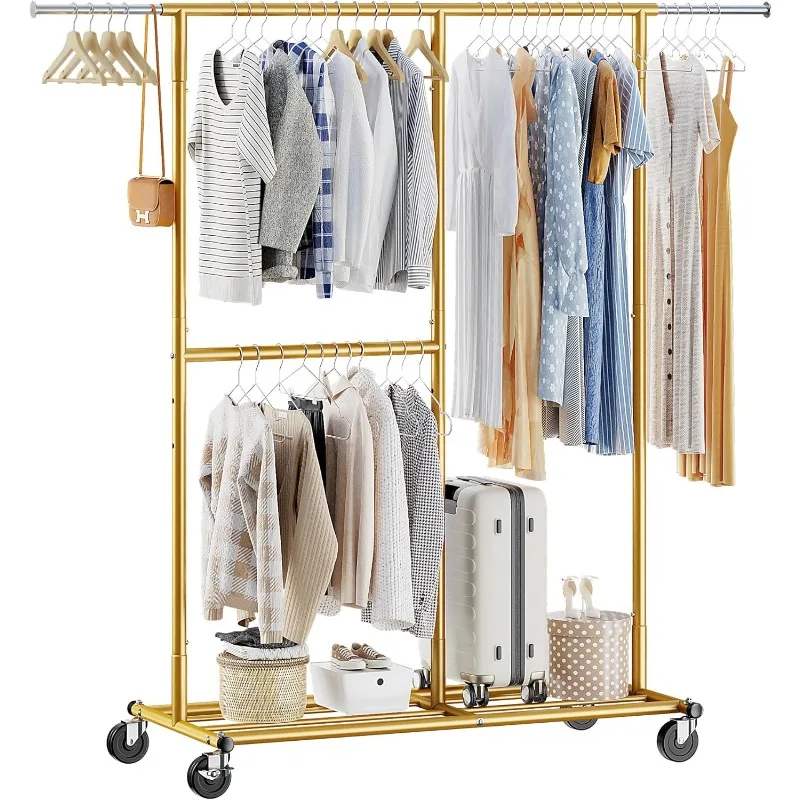 405LBS Clothing Racks for Hanging Clothes 200+ Rolling Clothes Rack Metal Clothing Rack with Wheels Collapsible