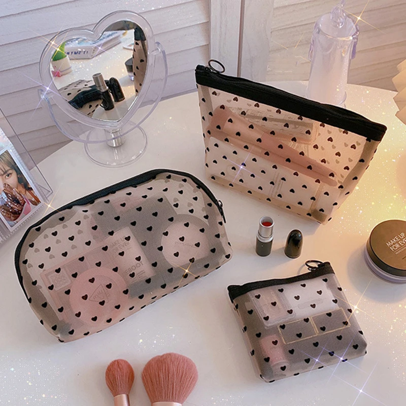 Fashion Mesh Yarn Women's Cosmetic Bag Black Zipper Toiletries Organizer  Storage Travel Makeup Bags Multifunction Make Up Pouch - AliExpress