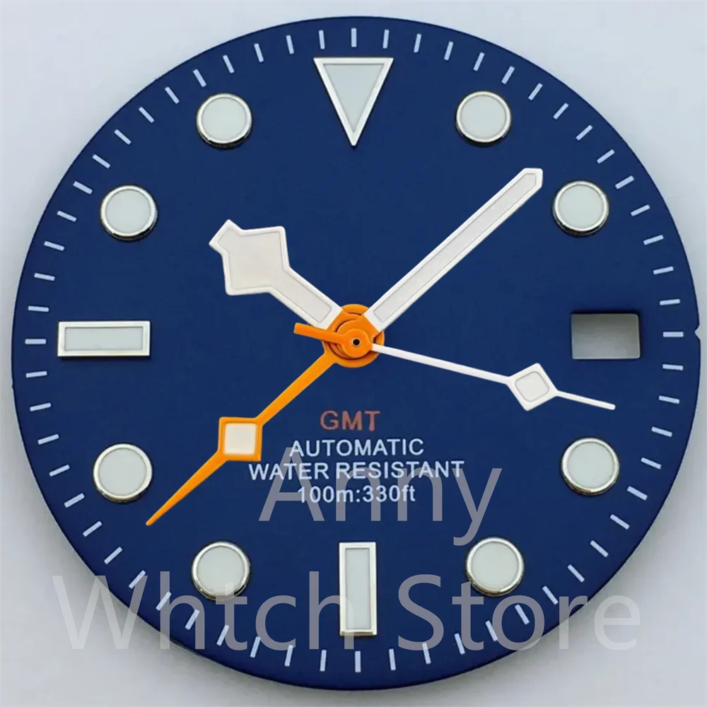 Green Luminous GMT Watch Dial with Four Hands - Premium 29mm Replacement Part