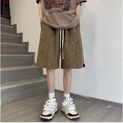 2024 Summer Elegant Fashion Harajuku Slim Fit Ropa Hombre Loose All Match Sport Casual Pants Solid Pockets Zipper Work Shorts