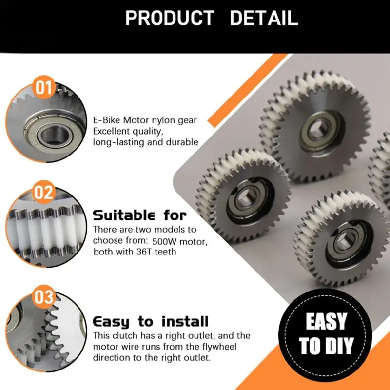 AEE6-3Pcs Bafang Mxus 허브 모터 용 500W 모터 용 서클립이있는 36T 기어 나일론 기어 내마모성 스틸 기어 액세서리