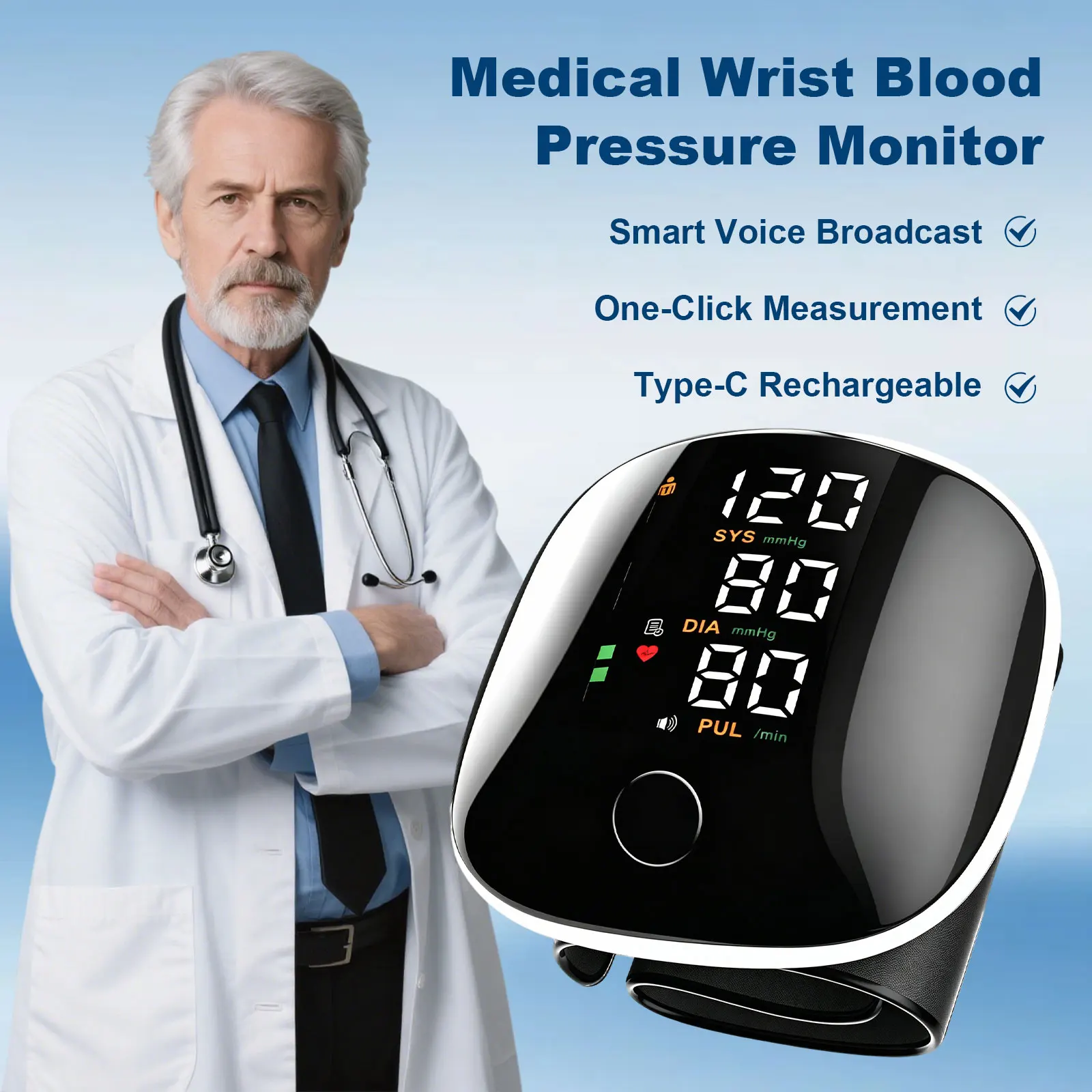Rechargeable Wrist Blood Pressure Monitor for Home Use, Digital BP Machine with LED Backlit Display, Voice Broadcast, 240 Memory Storage, Built-In Heart Rate Detection & Portable Storage Case 1 Rechargeable Wrist Blood Pressure Monitor for Home Use, Digital BP Machine with LED Backlit Display, Voice Broadcast, 240 Memory Storage, Built-In Heart Rate Detection & Portable Storage Case 1