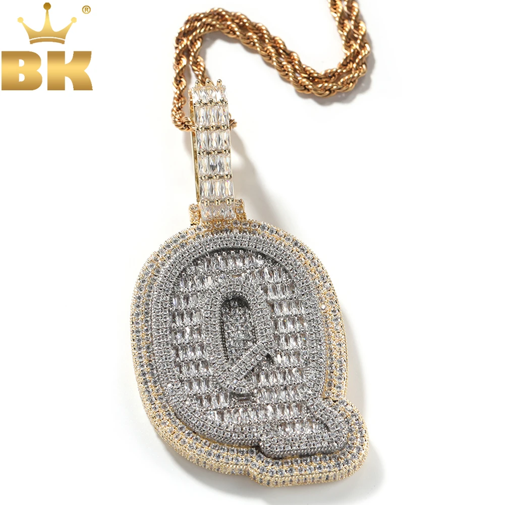 TBTK Big Baguettecz Initial Letter A-Z Micro Paved Out Two Tone AAAAA Cubic Zirconia Charm Necklace Hiphop Jewelry tbtk custom small size brush script letter two tone pendant micro paved baguettecz chain necklace hiphop jewelry