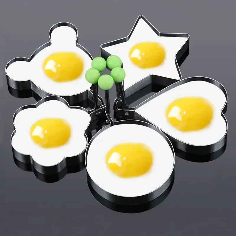 1/5PCS Stainless Steel Round/Heart/Flower/Five-Pointed Star And Mouse Shaped Egg Mold Ring Kitchen Utensil egg mold