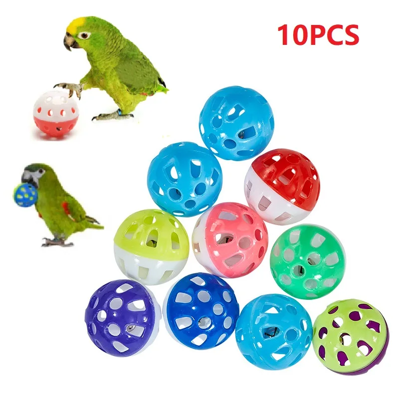 10Pcs Pet Parrot Toy Colorful Hollow Rolling Bell Ball Bird Toy Parakeet Cockatiel Parrot Chew Cage Pet Birds Fun Training Toys