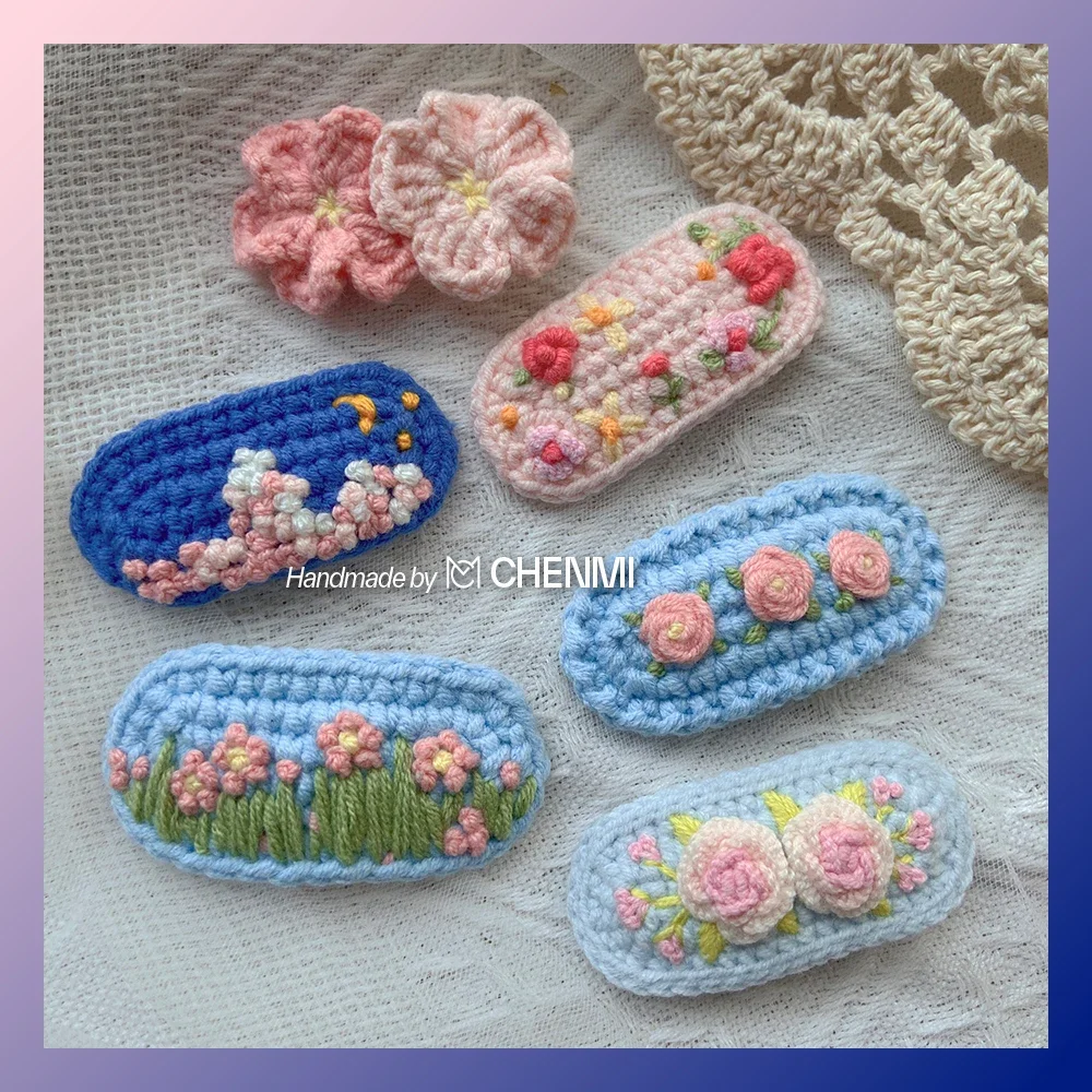 1 Pcs New Handmade Embroidery Knitting Wool Hairpin BB Barrettes for Women Kids Snap Hairgrips Baby Hair Accessories 4