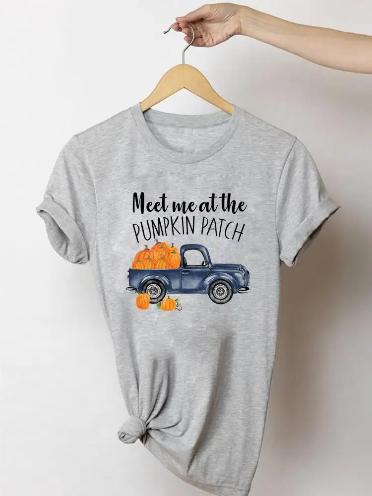 

Женская футболка с принтом в виде грузовика, тыквы, в стиле 90-х, осень, День благодарения, футболка с графическим принтом, женская футболка на Хэллоуин, одежда с круглым вырезом