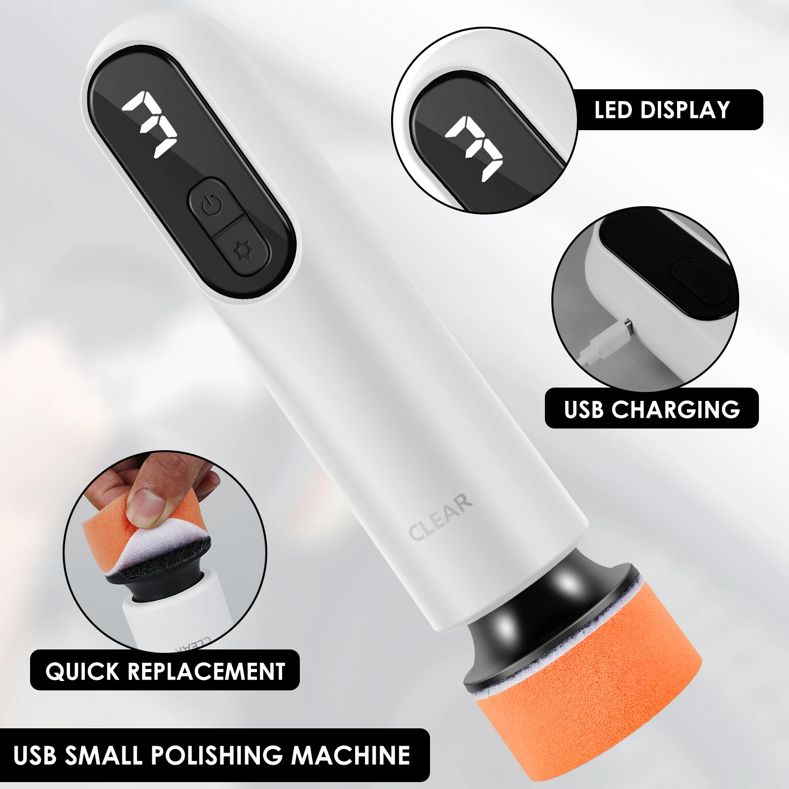 Mini Car Polisher Machine Wireless Handheld Car Waxing Polishing Sanding Machine 3 Adjustable Speeds 12000rpm 2000mah Battery 5