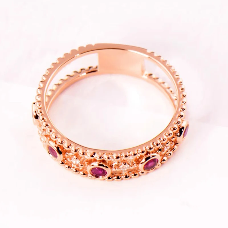 Rose Gold Color Women Rings with Red Cubic Zirconia Bridal Wedding Rings Fashion Jewelry