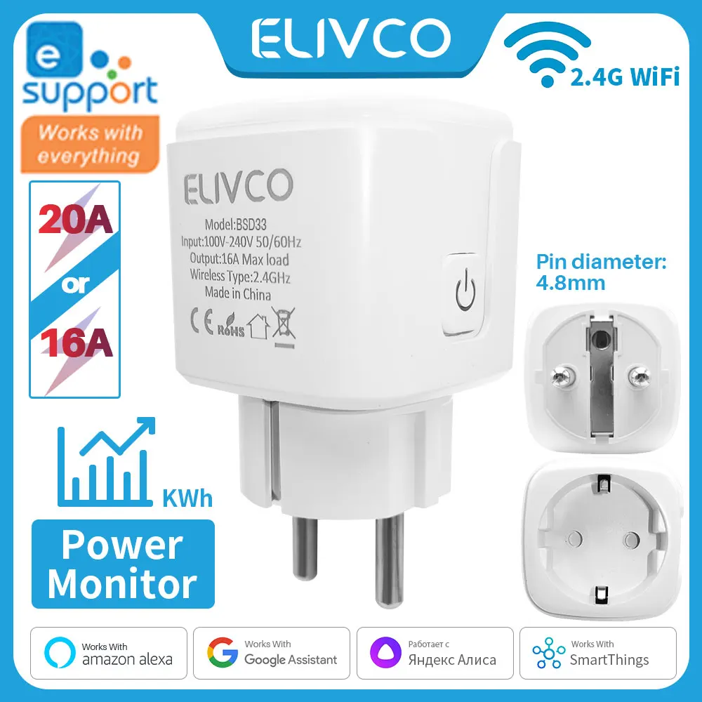 Smart Plug eWelink 16A/20A Smart Plug WiFi EU Socket With Power Monitoring Timing Function Support Alexa Google Home Alice SmartThimgs IFTT