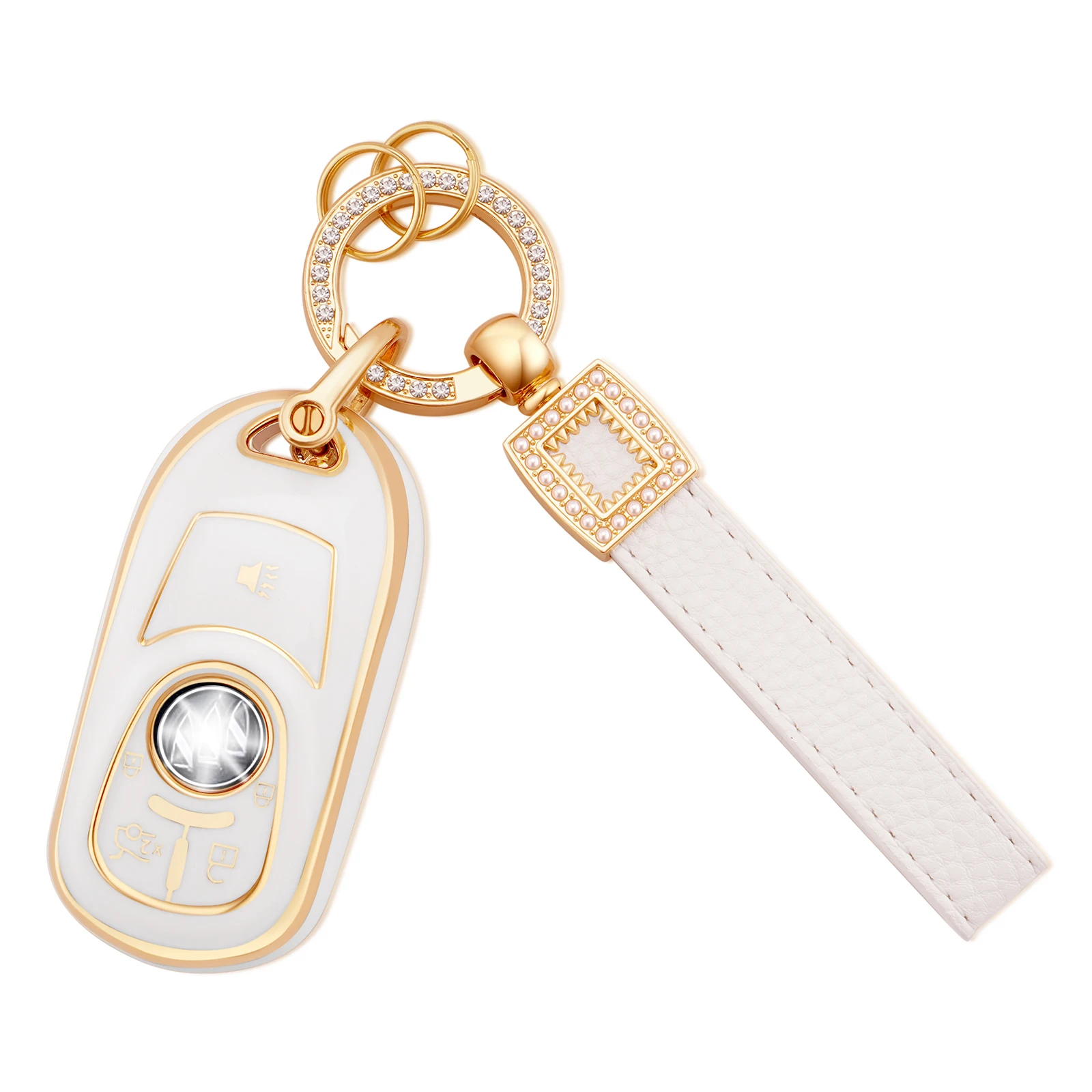 

EKALA for Buick Key Fob Cover with Leather Keychain, 4 Buttons TPU Keys Case for Buick Encore Envision Lacrosse Verano Regal GL8