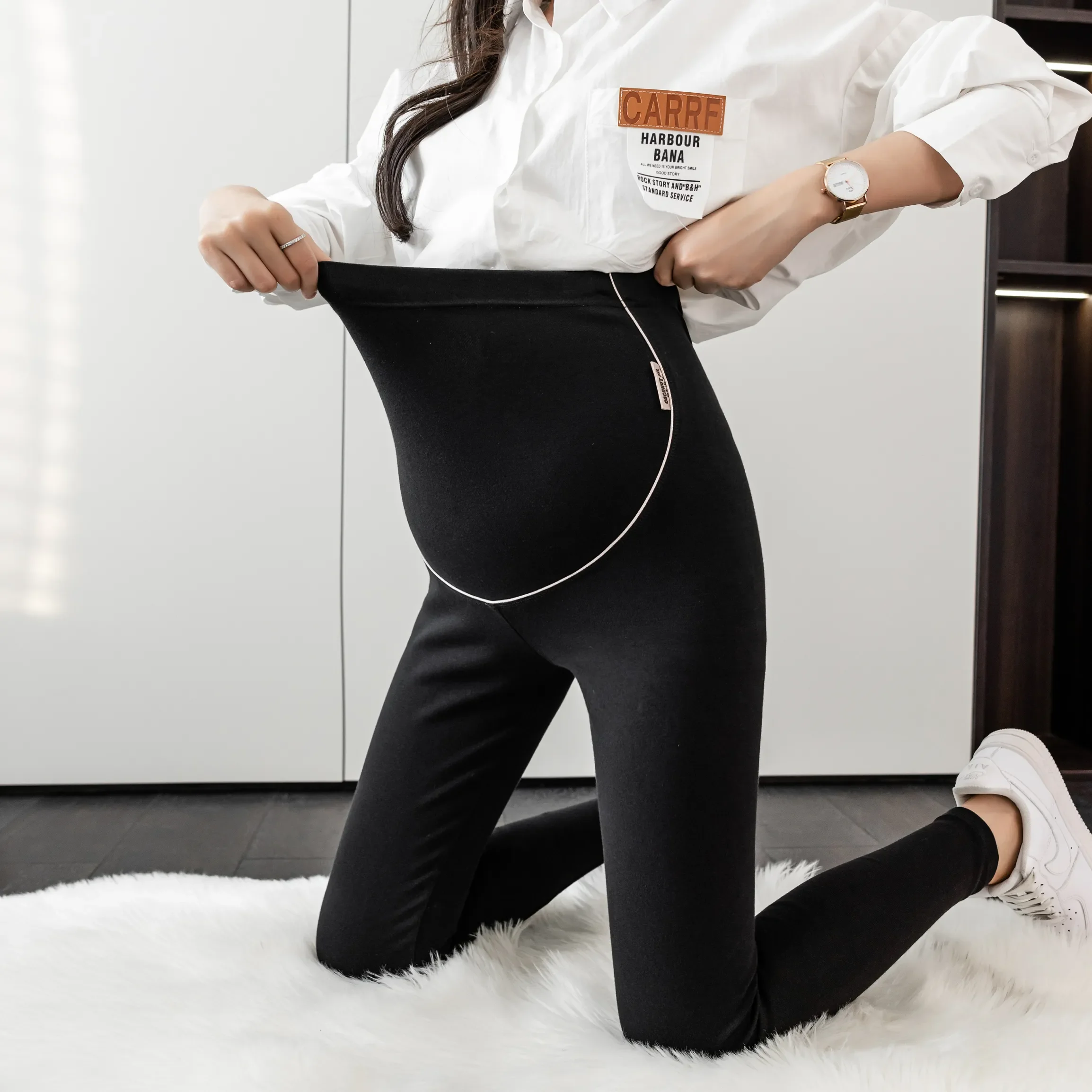 Maternity Pants Winter Thick Warm Plus Velvet Cotton Maternity Legging Fleece Belly Pencil Pants for Pregnant Women Casual Pregnancy