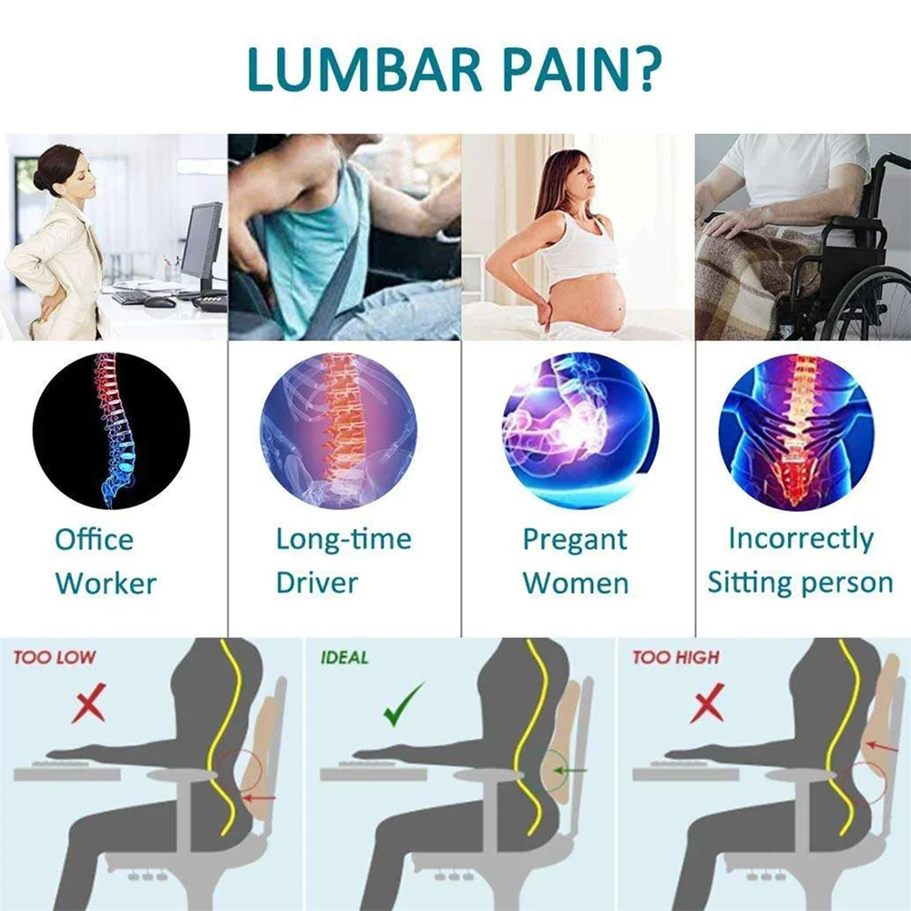 Lumbar Support Pillow Memory Foam Relieve Back Pain Car Seat Waist Cushion Soft Comfortable For Office Home Car Color Black 9 Lumbar Support Pillow Memory Foam Relieve Back Pain Car Seat Waist Cushion Soft Comfortable For Office Home Car Color Black 1