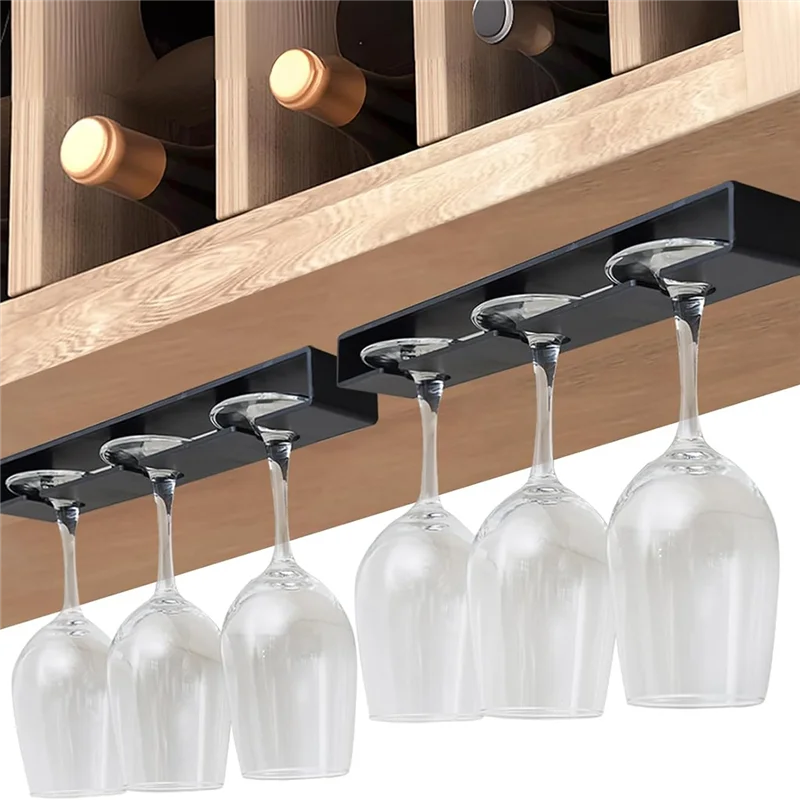 Wine Glass Holder Wine Glass Rack 2 Pack, No Drilling Holder Under Cabinet