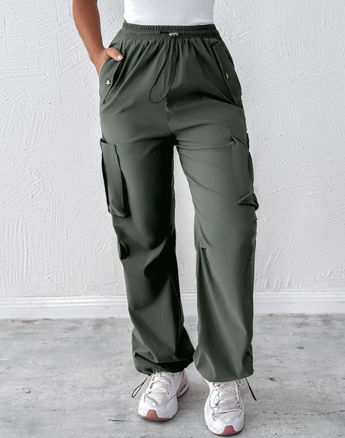 Women's New Popular Regular Solid Color Simple Pocket Design Sports Outdoor Leisure Versatile Loose Workwear Pants
