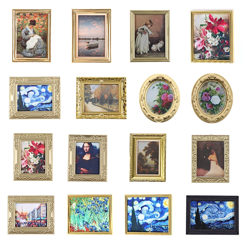 Vintage dollhouse miniatures 1/12 Photos Painting Mural Wall Picture for 1:12 Dollhouse painting mini dollhouse furniture toys