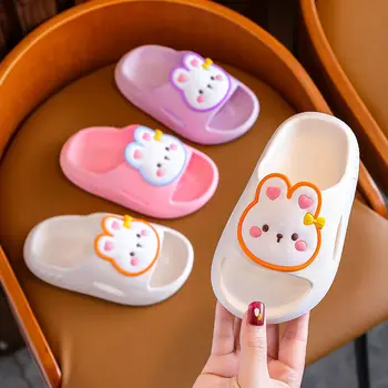 여름 소녀 어린이 슬리퍼 귀여운 만화 동물 토끼 슬리퍼 통기성 편안한 미끄럼 방지 부드러운 홈 슬리퍼, 키즈
