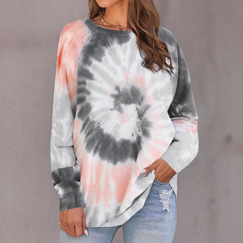 Sweatshirt Women Tie-dye O-neck Gradient Contrast Color Long Sleeve Top Pullover Sweatshirt polerones mujer sudaderas para mujer custom hoodies