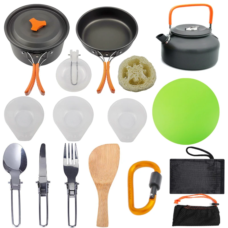 

3 People Camping Cookware Set Aluminum Alloy Ultralight Mini Tableware Cooker Outdoor Cooking Supplies Portable Folding Cutlery