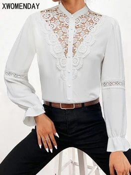 Women Long Sleeve Lace Shirts,Womans Clothing,Shirts & Blouses,Shirts For Women,Tops Woman 2024,Korean Tops,Camisas De Mujer