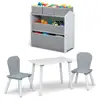4-Piece Kids Playroom Set Wooden Table 2 Chairs Toy Organizer with Cling Stickers Storage Solution Toddlers Ages 3 2