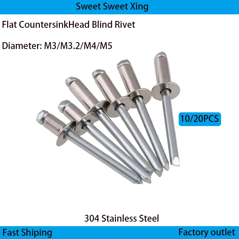 

304 Stainless Steel Countersunk Flat Head Aluminum Rivet, Core Pulling rivet, Open Decorative Rivet Diameter M3/M3.2/M4/M5