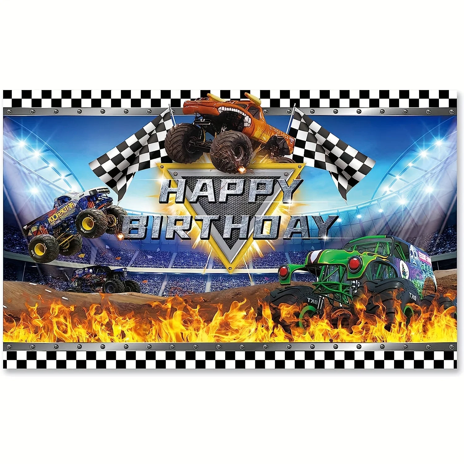 Monster Truck-Hintergrund, Happy Birthday-Hintergrund, Wanddekoration für Geburtstagsdekorationsfotografie – Detail 1