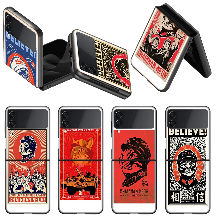 Custodia Per Poster Retrò Naughty Cat Leader Per Samsung Z Flip 5 Flip 4 3 5G Black Hard Cell Phone Galaxy Cover Z Flip 5 4 3 Funda