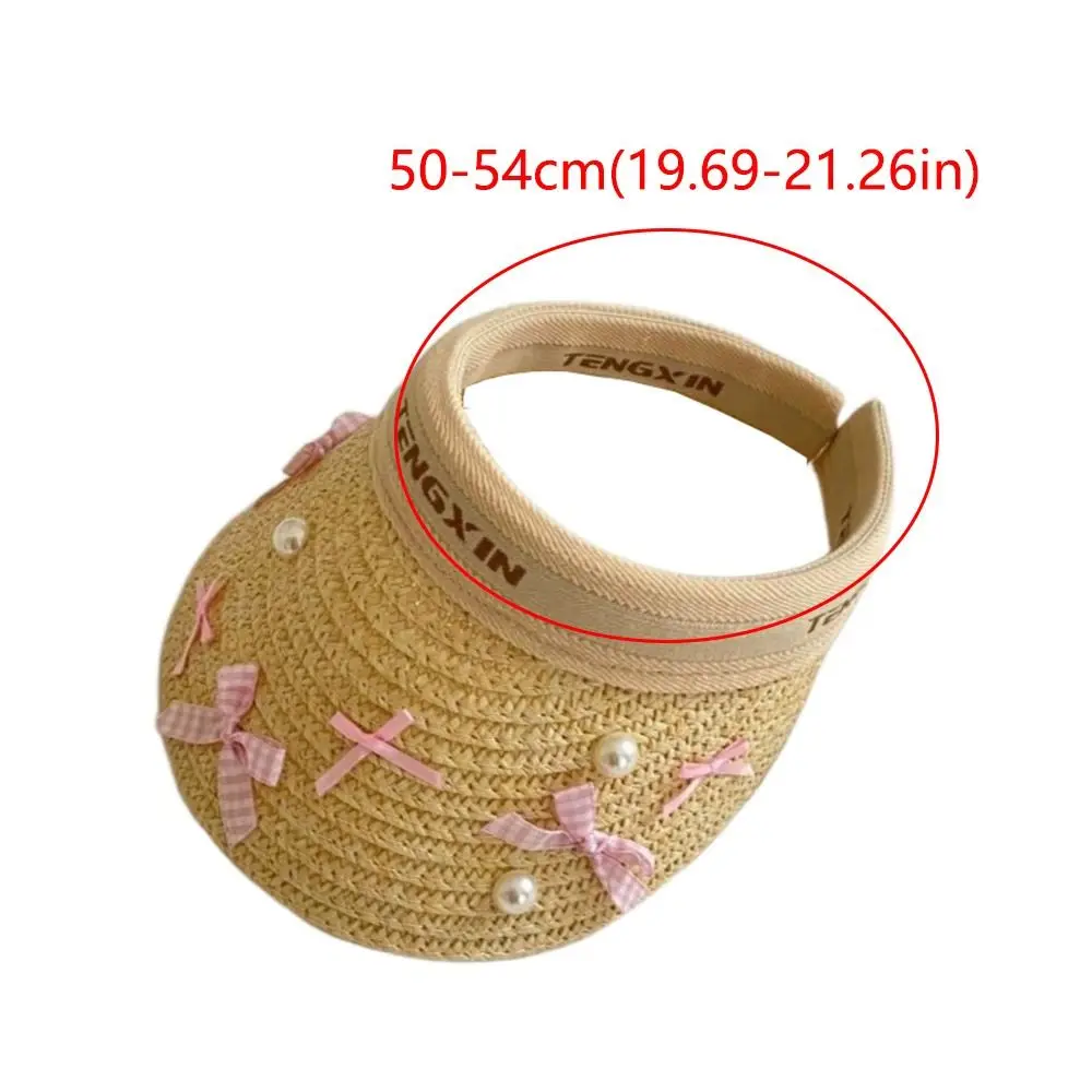 Bowknot Kids Summer Straw Hat Wide Brim Empty Top Large Brim Sun Visor Cap UV Protection Breathable Empty Top Baseball Cap