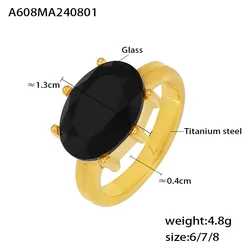 Elegant Gold Plated Stainless Steel Ring with Red and Green Oval Glass Stones - Luxury Jewelry Wedding Gift - 8 (Black)