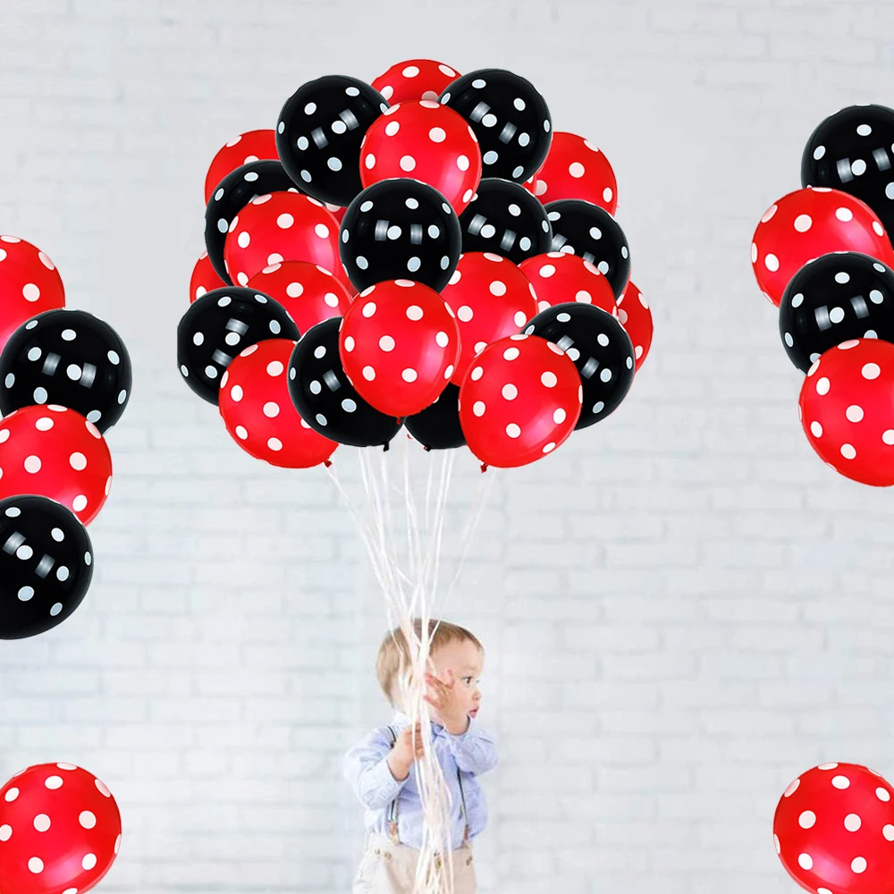 50/100 Stück 12 Zoll Rot-Schwarze Polka-Dot-Luftballons Gepunktete Latex-Bälle Kinder-Maus-Thema Geburtstagsparty Baby-Shower Dekorationszubehör – Detail 1