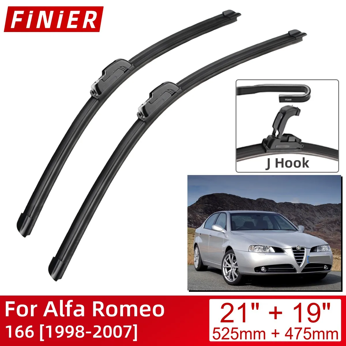 

Щетки стеклоочистителя для Alfa Romeo 166, 1998-2007, 21 ”+ 19”, Аксессуары для автомобилей, щетки стеклоочистителя, стеклоочистители типа U, J, крючки 2007, 2006, 2005