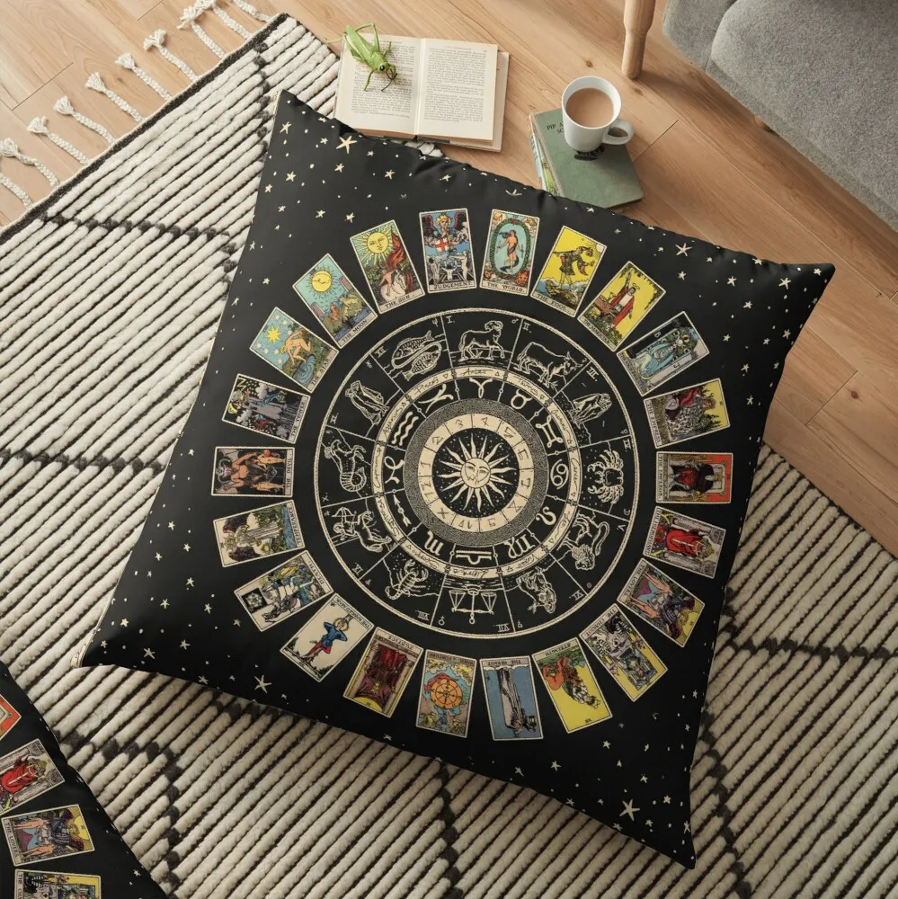 

Wheel of the Zodiac, Astrology Chart & the Major Arcana Tarot Floor Pillow