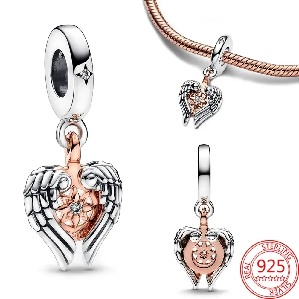 Cool S925 Sterling Silver Rose Gold Snowflake Wings Charm Fit Bracciale Pandora Per Accessori Fotografici Da Viaggio Da Donna