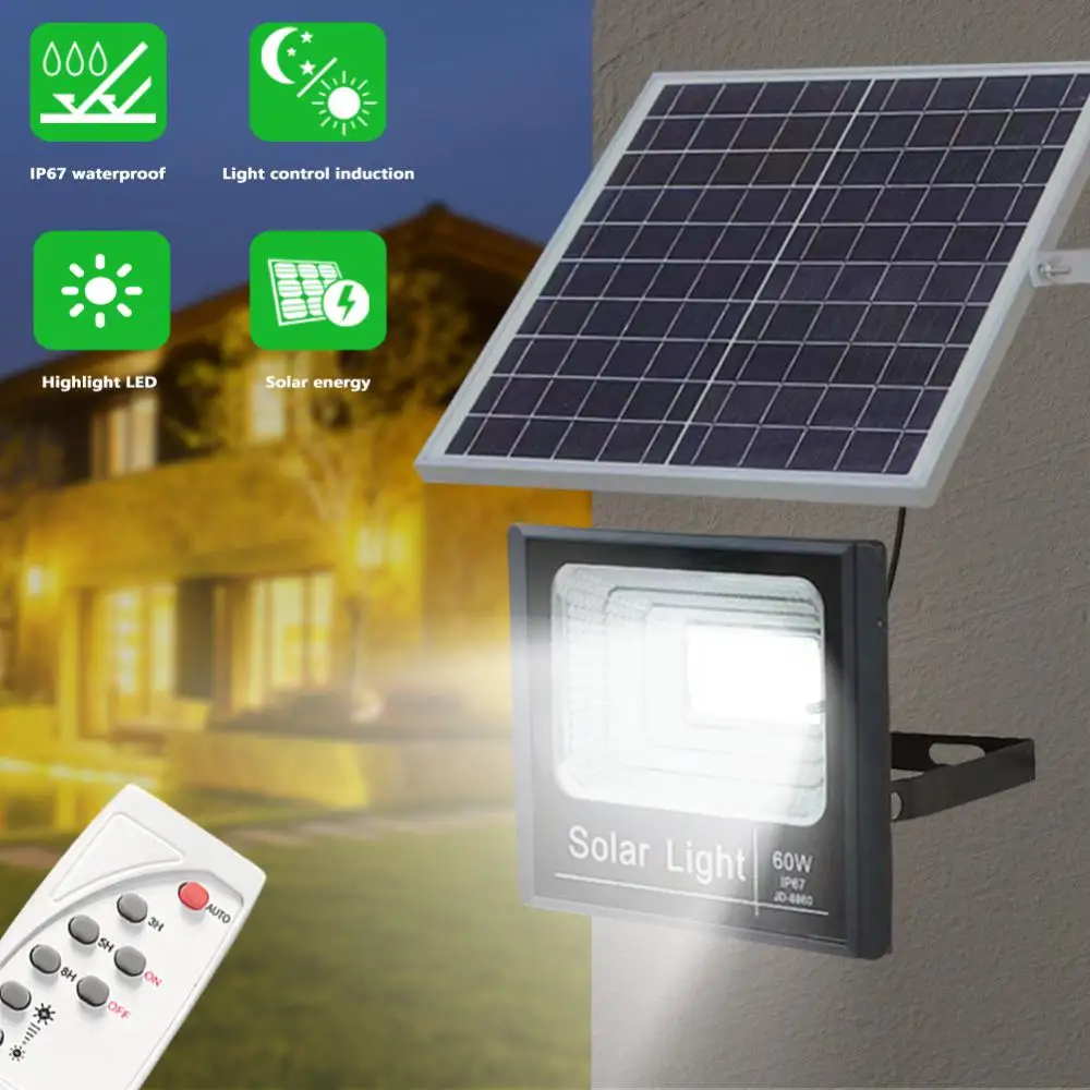 

Solar Reflector Solar Spotlights LED Light Outdoor Garden House Remote Control Waterproof Flood Light Wall Lamp with 5M Cord