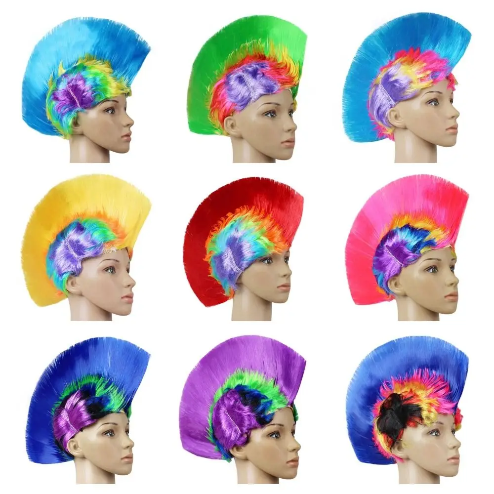 Luminous Funny Cockscomb Clown Fans Colored LED Rainbow Punk Wig Disco Fluffy Mohawk Wig Halloween Cosplay