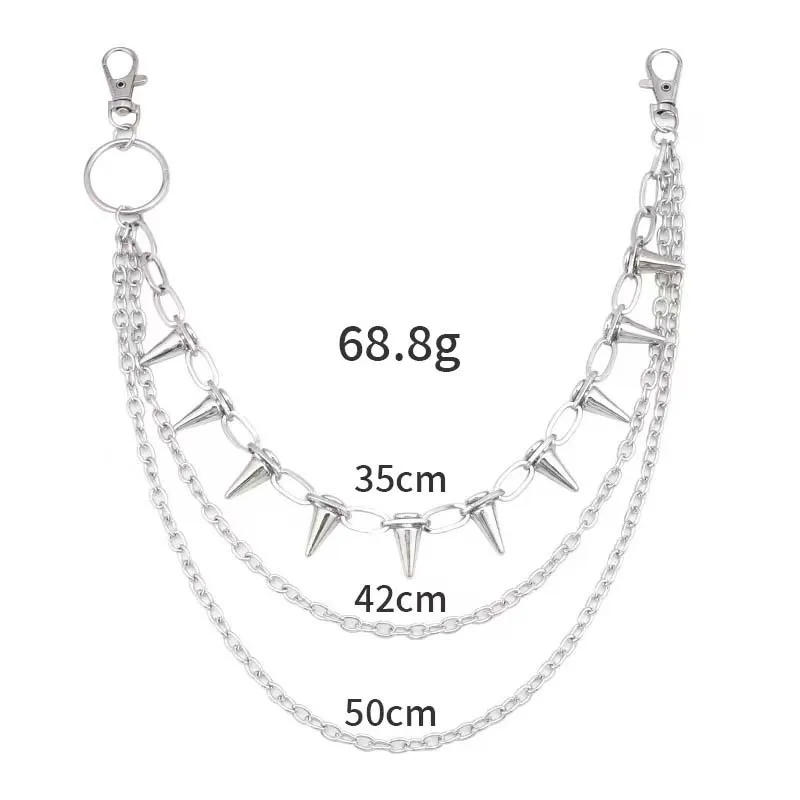 Punk Rivets Pants Chain Men Hip Hop Silver Color