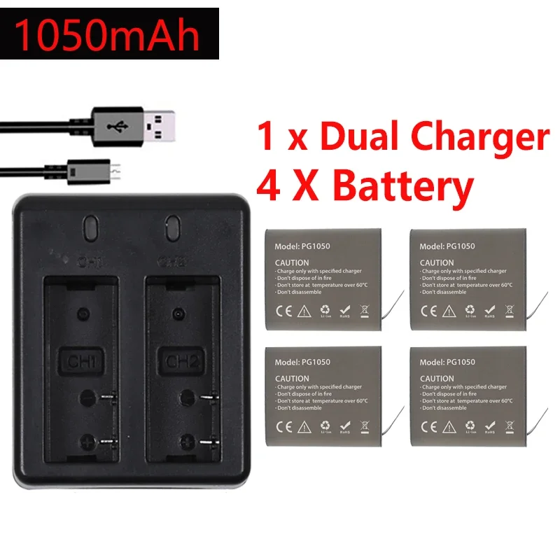 Lot Batteries 1050mAh + Chargeur pour Caméra Action EKEN SJ4000