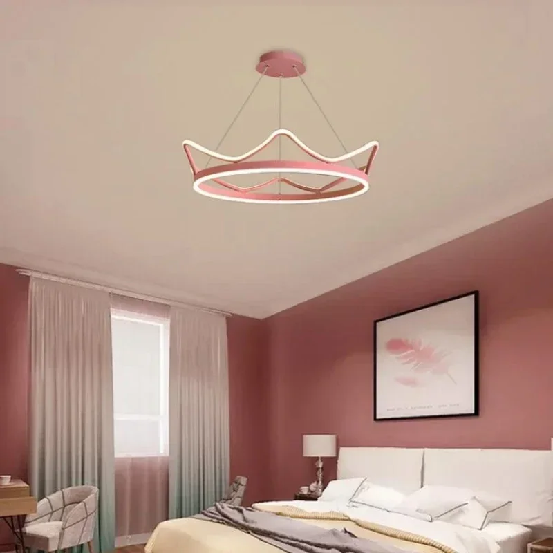 Led Chandelier Modern Minimalist Crown Pendant Lamp Living Room Bedroom Princess Creative Children's Lighting Decor
