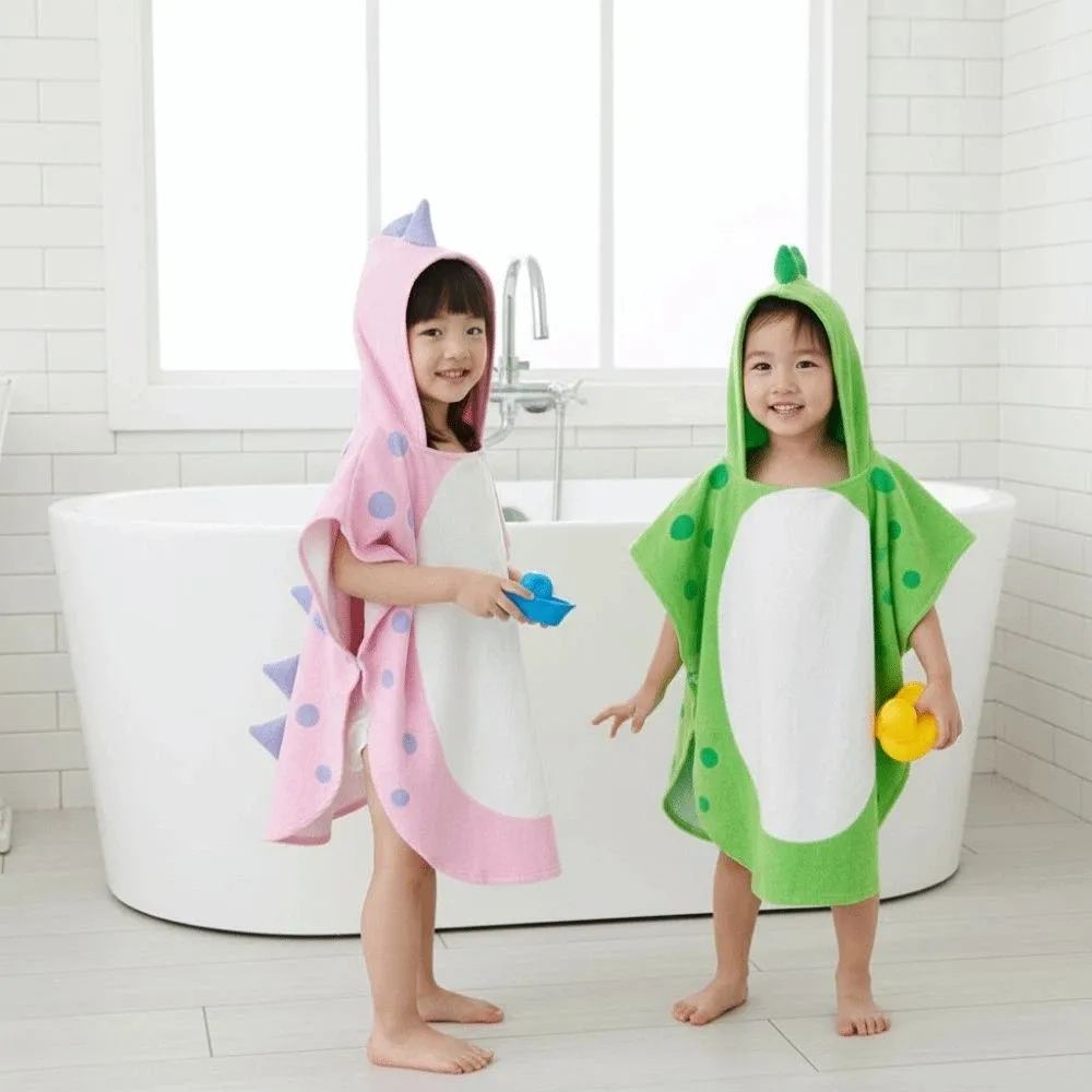 Single Layer Kids Bath Towel Soft Shower Cloak Girls Hooded Bathrobe Swim Towel Cartoon Children Dinosaur Bathrobe Sleepwear