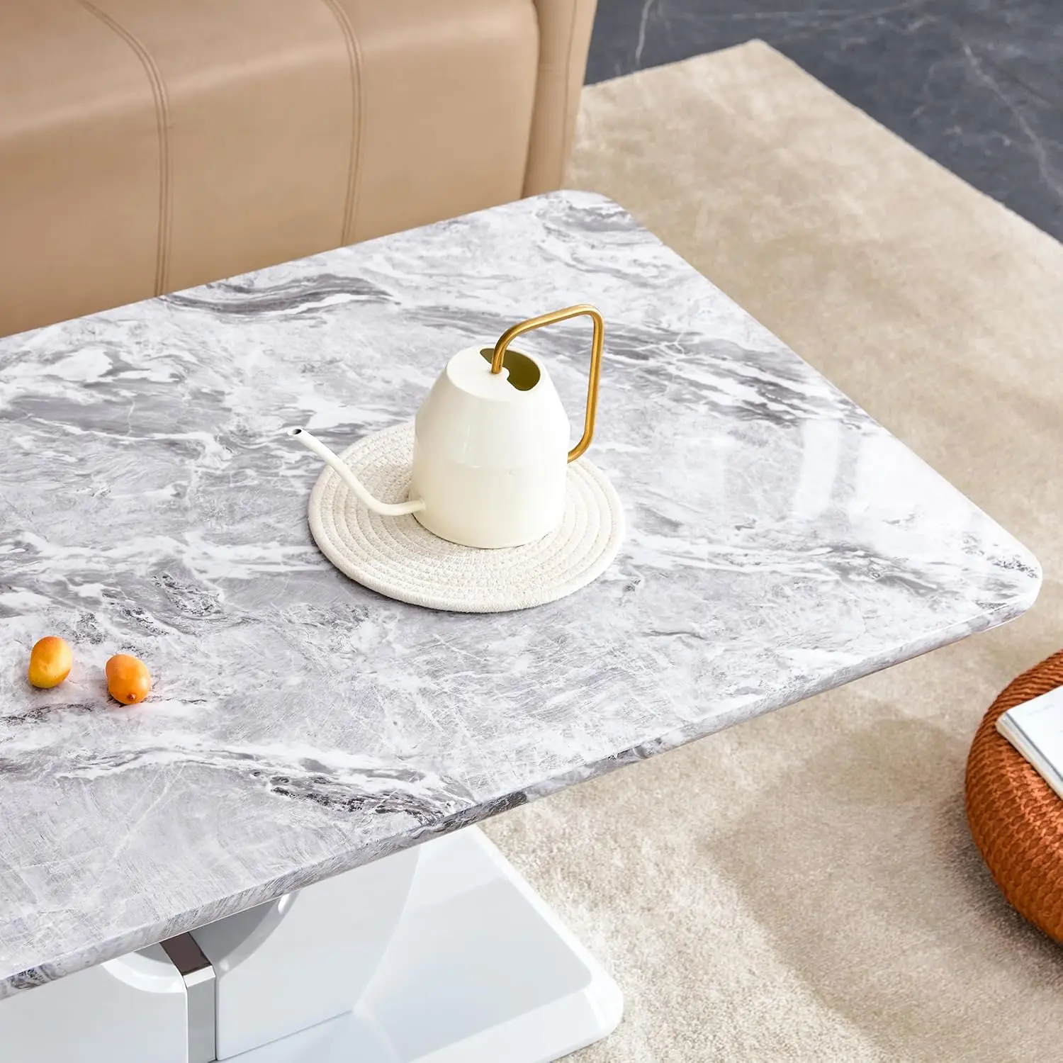 Modern Coffee Table Faux Marble Desktop Rectangular Center Table Tea Table Accent Furniture for Living Room Simple Assembly 47.2 5