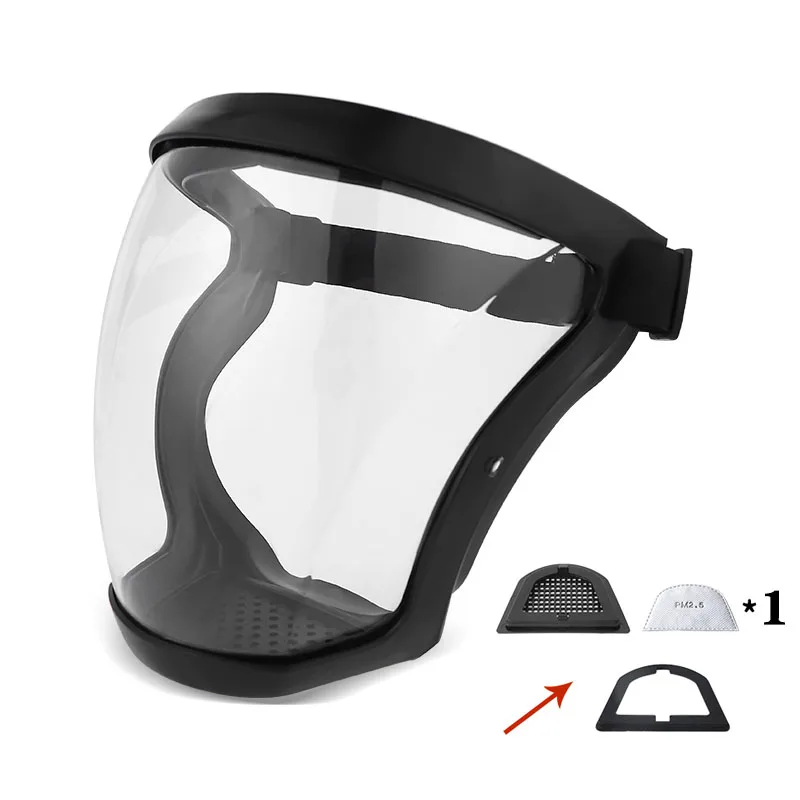 

Black Face Shield with PM 2.5 Filter Cotton Windproof Dustproof Clear Kitchen Smoke Oil-Splash Proof Safety Cycling Full Mask