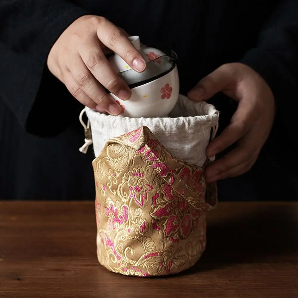 Chinese Style Embroidered Handbag Teaware Tea Tools Storage Bag Drawstring Bundle Pocket Women Temperament Handbag