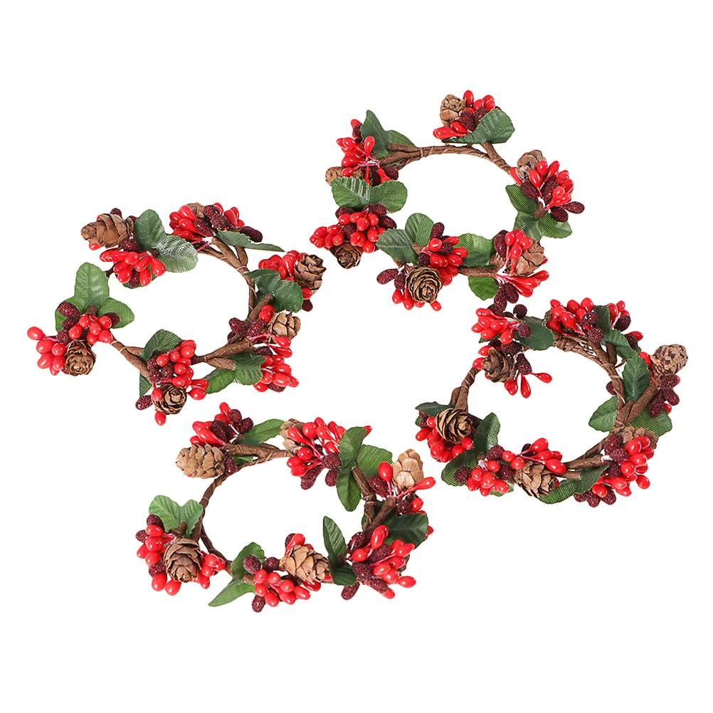 

4 Pcs Wreath Berry Candlesticks Stands Decorative Xmas Rattan Plastic Simulated Garland