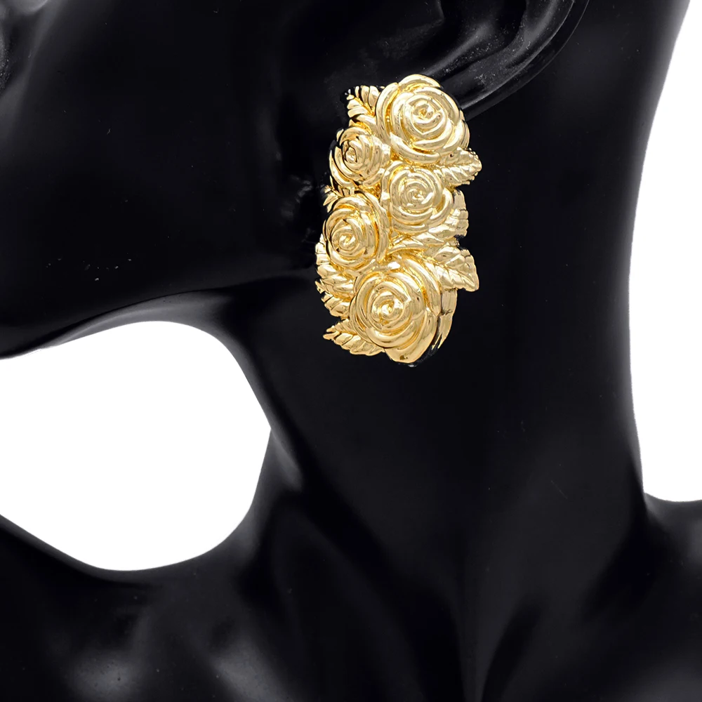 Fine Jewelry Gold Color Flower Earrings Big Round Drop Copper Hoop Earrings Circle Copper Earrings For Women Wedding Accessories