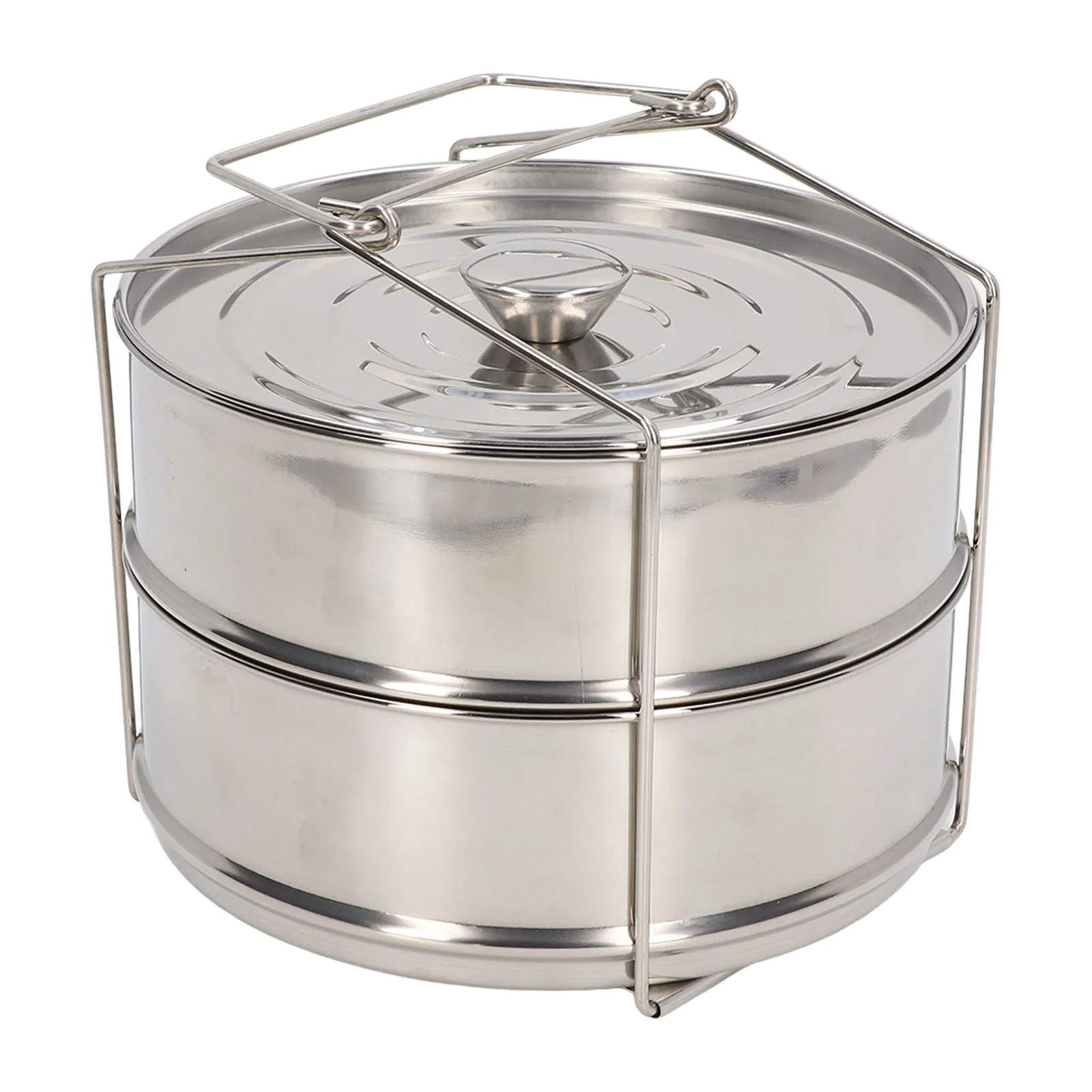 Household Steaming Pot 304 Stainless Steel Steam Pot 2 Tier Stackable Steaming Cookware with Lid for Kitchen Cooking