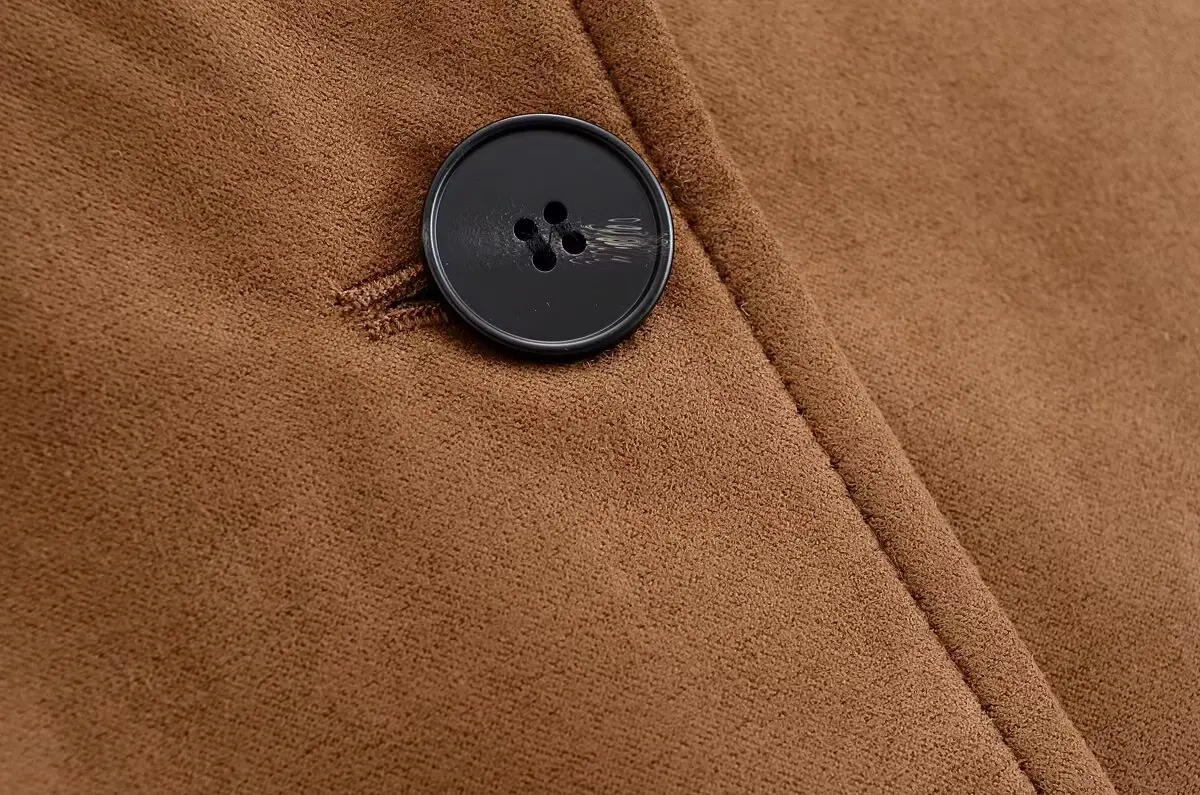 Women's Fashion Loose Single Breasted Suede Blazers Jacket Retro Long Sleeved Pocket Female Autumn Winter New Suit Coat Chic Top