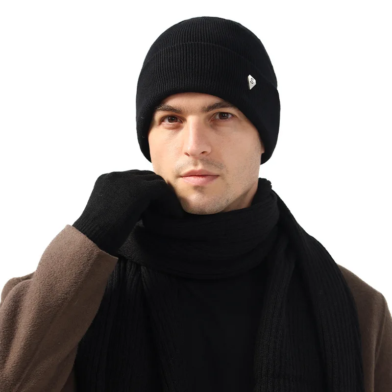 New Fashion Knitted Hat Men's Winter Tide Casual Cycling Warm Solid Color Woolen Cold Hat