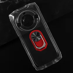 Blackview BV9300 Pro 6.7 Ring Holder Bracket Phone Case - Soft Silicone Cover for Blackview BV9300 Pro (Transparent C Red)